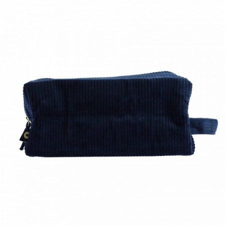 Trousse velours côtelé rectangulaire avec poignée Bleue