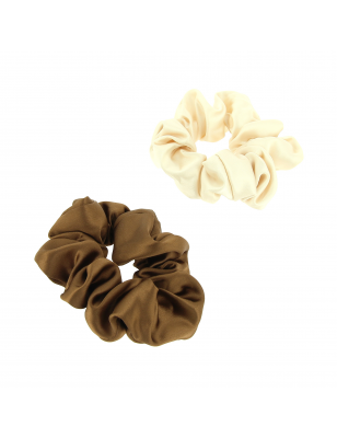 Chouchou effet satin beige et marron x2