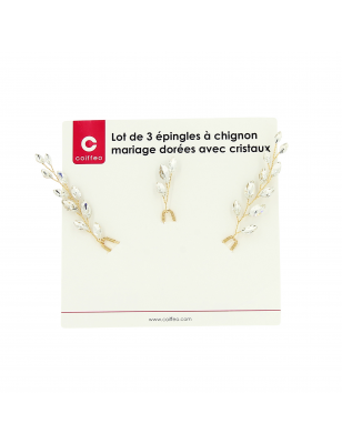 Lot de 3 épingles à chignon dorées avec cristaux