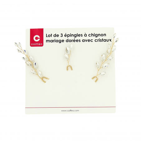 Lot de 3 épingles à chignon dorées avec cristaux