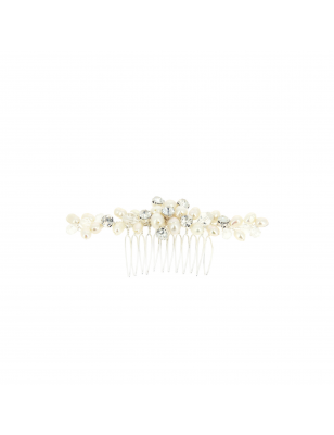 Peigne barrette mariage argenté avec perles et cristaux