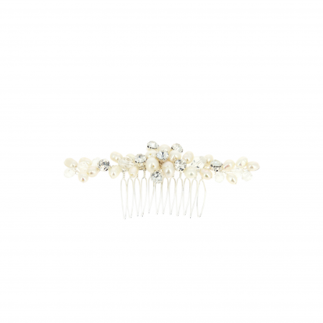 Peigne barrette mariage argenté avec perles et cristaux