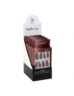 Présentoir de 6 sets 24 faux ongles Idyllic nails Red wine