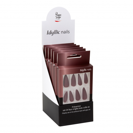 Présentoir de 6 sets 24 faux ongles Idyllic nails Red wine