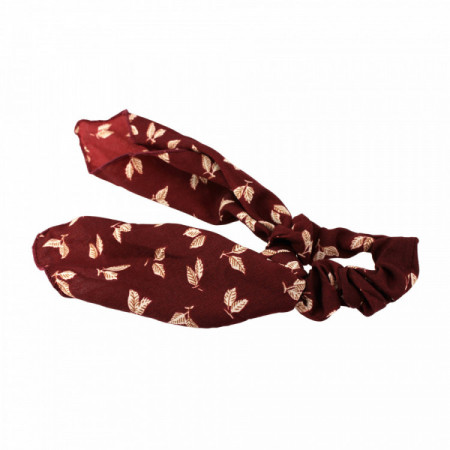 Chouchou foulard motif feuilles Bordeau