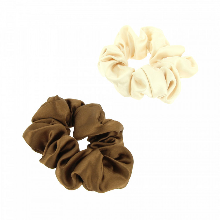 Chouchou effet satin beige et marron x2